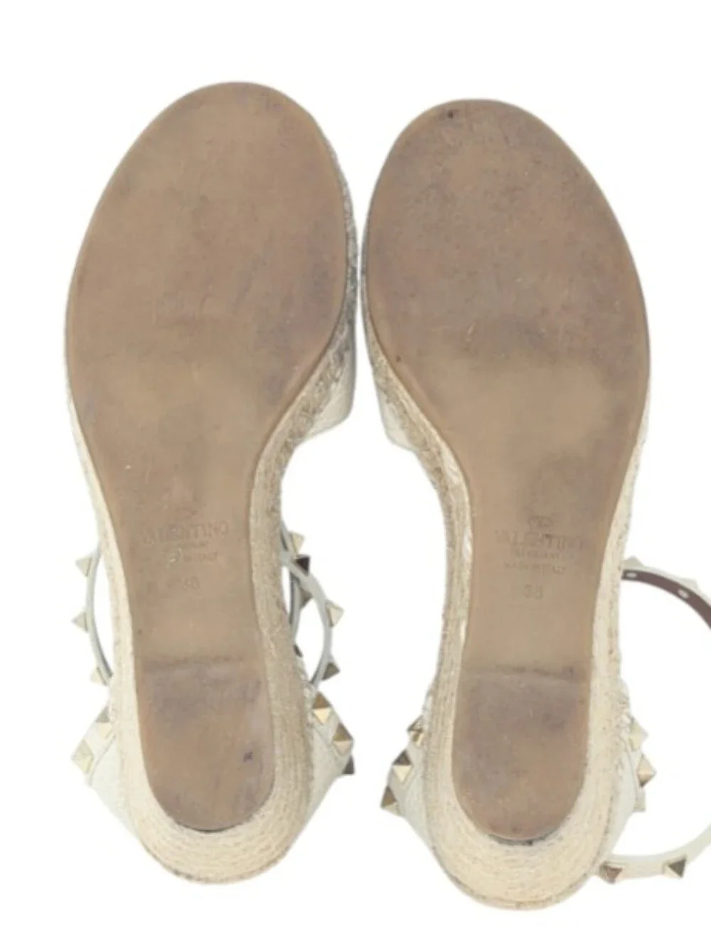 Valentino Garavani Rockstud Cream Leather Espadrille Wedges Size EU 38